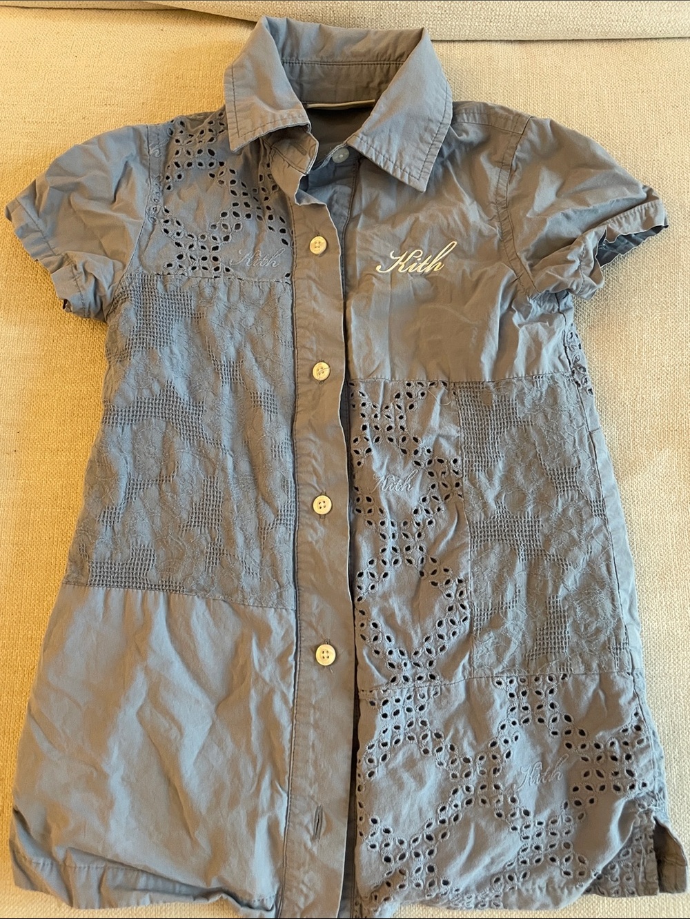 Kith Kids Girls' Blue Eyelet Button-Front Short-Sleeve Shirt Dress